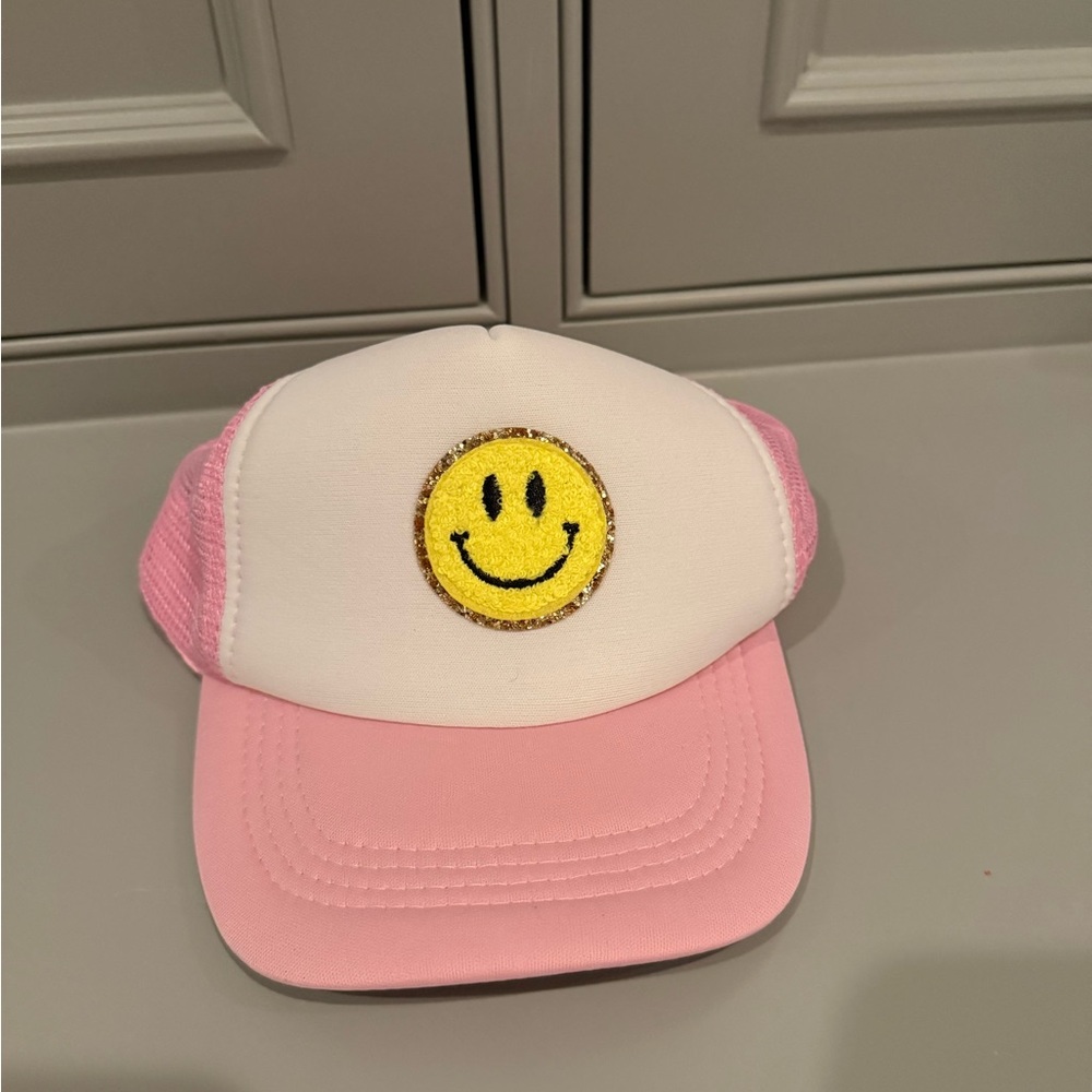 Pink and White Smiley Face Trucker Hat